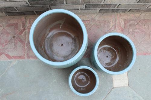 Wonderland Set of 3 light blueImported ceramic pots for exterior/ Outdoor