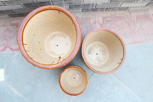 Wonderland Set of 3 brown and blue Imported ceramic pots for exterior/ Outdoor