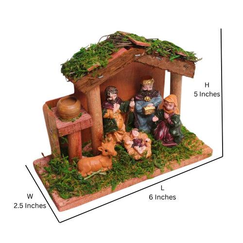 Wonderland Wooden hut stable Christmas crib nativity, resin, decoration