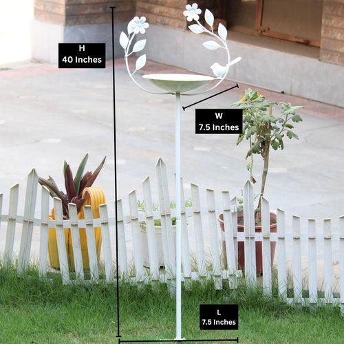 Wonderland Metal Birdfeeder and  Birdbath Stand White Color