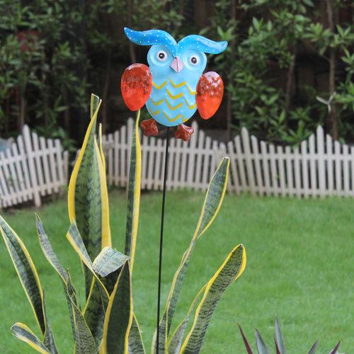 Wonderland Metal blue owl garden stick