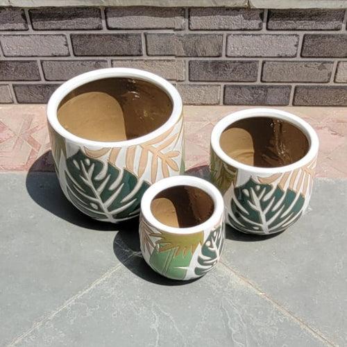 Wonderland Set of 3 spring green Imported ceramic pots for exterior/ Outdoor