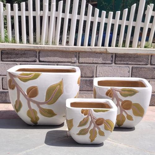 Wonderland Set of 3 sqaure autumn Imported ceramic pots for exterior/ Outdoor