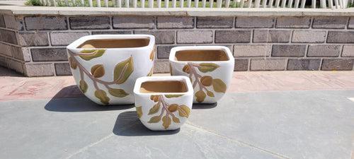 Wonderland Set of 3 sqaure autumn Imported ceramic pots for exterior/ Outdoor