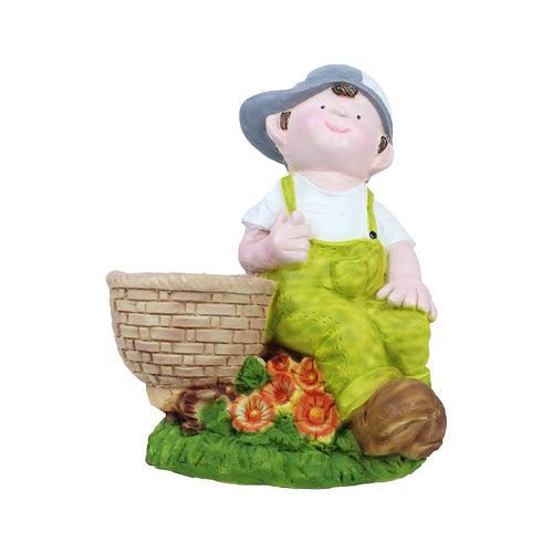 Boy on Stone with Pot Planter for Balcony and Garden Decoration