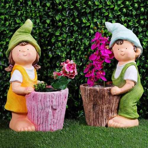 Boy & Girl With Pot for Garden and Balcony Decoration