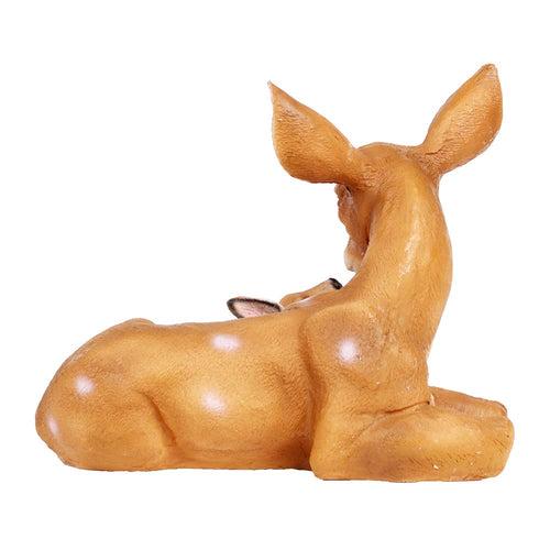 Deer Sitting Statue (Mother and Baby) for Garden Decoration (Dark Brown)