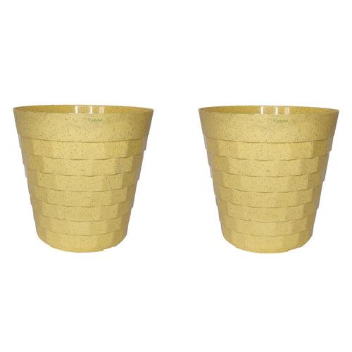 ( Set of 2) 10 inches Brix Plastic Round Garden pots for Outdoor (Beige)