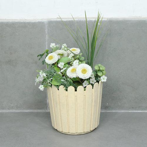 6 inches PPlastic Round Fence Garden pots for Outdoor, Set of 6 (Marble Beige)