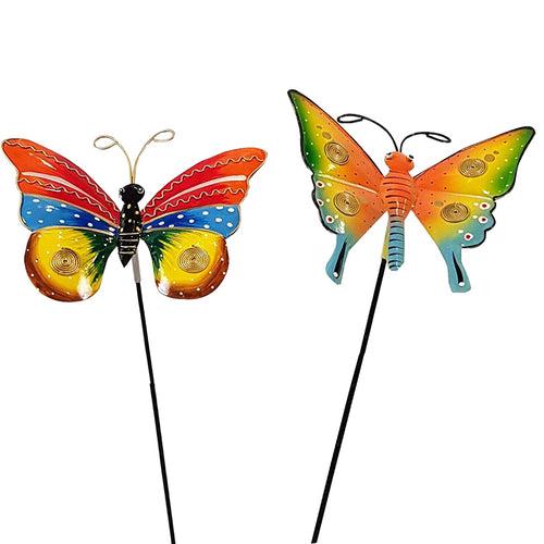 (Set of 2) Metal Butterfly Stake/Stick for Garden Decoration (Red &Yellow)