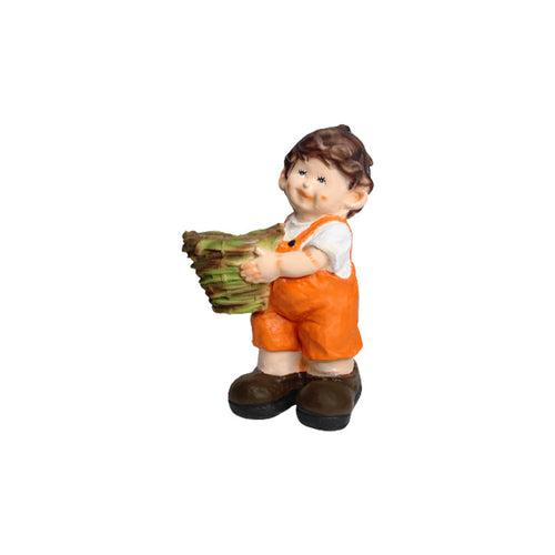 Wonderland Boy Holding Basket Planter (Orange) | Resin Garden pots| Can grow real Plants