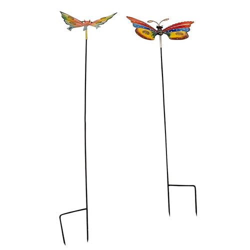 (Set of 2) Metal Butterfly Stake/Stick for Garden Decoration (Red &Yellow)