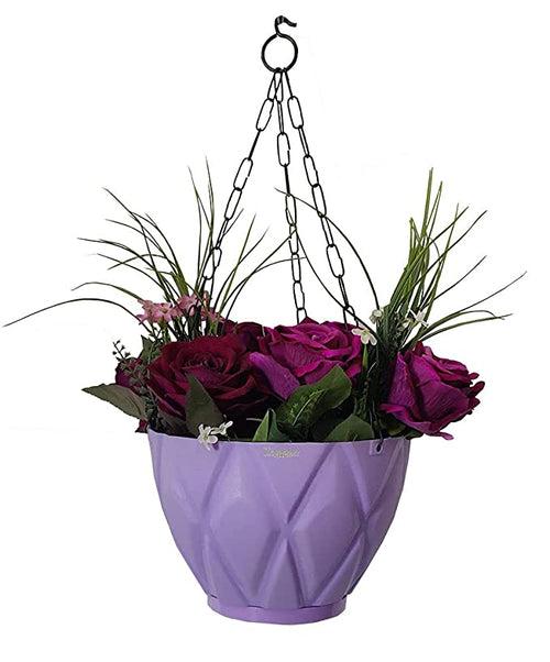 (Set of 2) Hanging Solitaire Pot with Chain and Drain Base for Home Garden, Purple