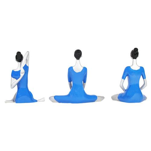 (Set of 3) Small Blue and Silver Yoga Girl Statue.