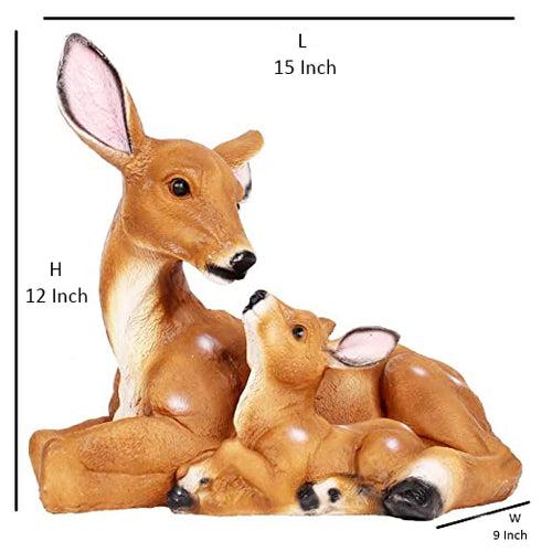 Deer Sitting Statue (Mother and Baby) for Garden Decoration (Dark Brown)