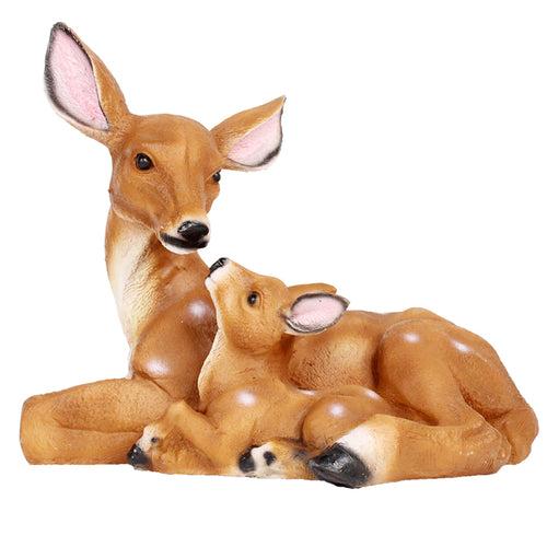 Deer Sitting Statue (Mother and Baby) for Garden Decoration (Dark Brown)