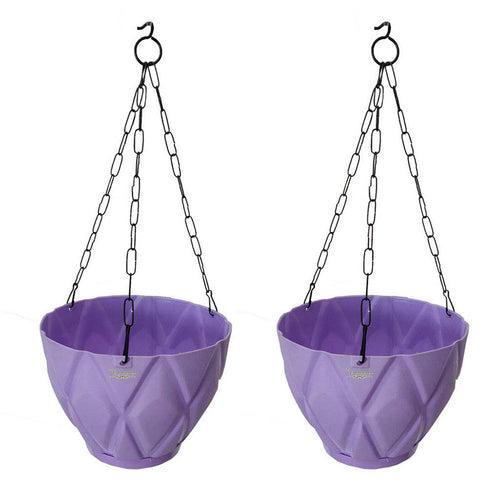 (Set of 2) Hanging Solitaire Pot with Chain and Drain Base for Home Garden, Purple