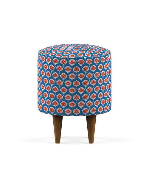 French Pouffe - Blue Ikkat