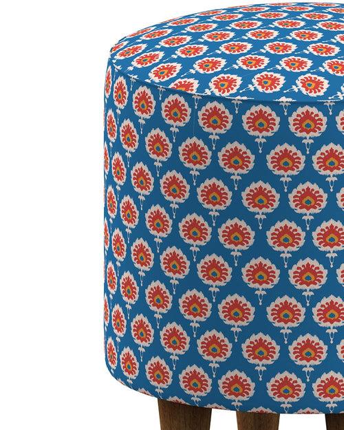 French Pouffe - Blue Ikkat