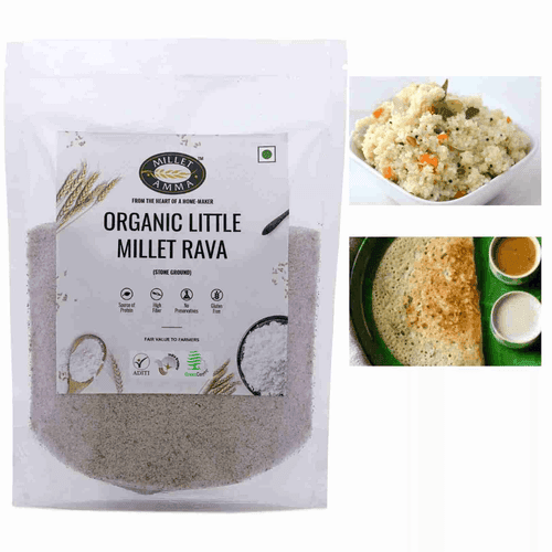 Organic Little Millet Combo Pack of 3 | Little Millet Grain + Little Millet Rava + Little Millet Flour | 500gm Each