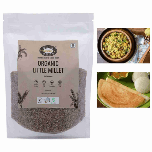 Organic Little Millet Combo Pack of 3 | Little Millet Grain + Little Millet Rava + Little Millet Flour | 500gm Each