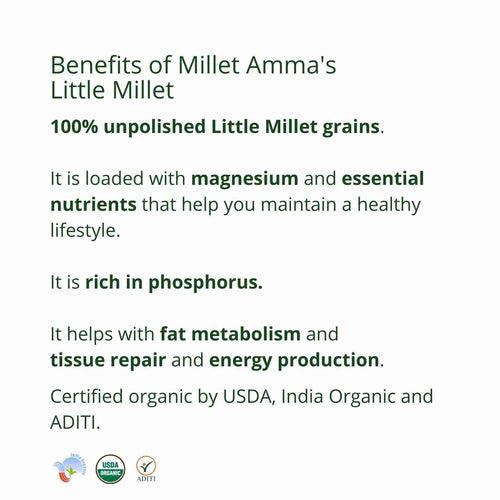 Organic Little Millet Combo Pack of 3 | Little Millet Grain + Little Millet Rava + Little Millet Flour | 500gm Each