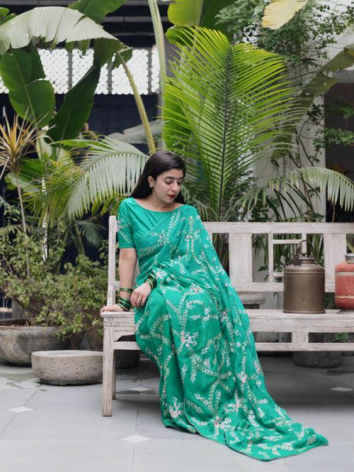 Pannajhar Green Chiffon Saree