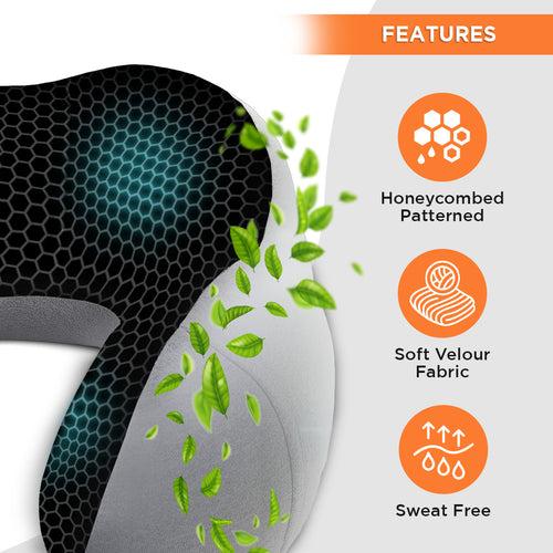 Tra-Well Ergonomic Neck Pillow with Sleeping Gel Eye Mask, Contoured Memory Foam Travel Neck Pillow, Orthopedic Neck Support