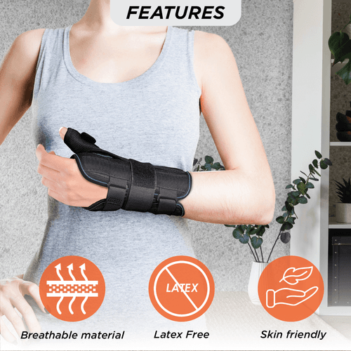 Wrist Brace with Thumb Support | Provides Firm Support to the Thumb | For Skier’s Thumb & Wrist Sprain/Strain | (Black)