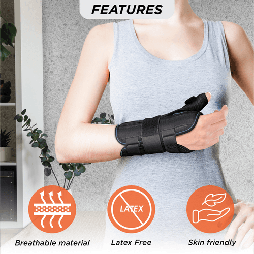 Wrist Brace with Thumb Support | Provides Firm Support to the Thumb | For Skier’s Thumb & Wrist Sprain/Strain | (Black)