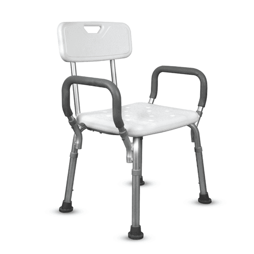 Comfort Shower Chair | With Back & Armrest | Adjustable Height, Light Weight | Made from Aluminum Anti Rusting Material (White & Anodized)