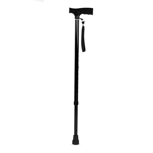 Avanti T Shape Aluminum Walking Stick|Light Weight & Height Adjustable Walking Aid|For Elderly & those Physically Challenged | Durable Soft Rubber Shoes for Grip - Universal (Black)