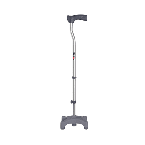 Avanti L Shape Quadripod Stick | Walking Stick with Adjustable Height | Light Weight | 4 Legged Base (Grey)