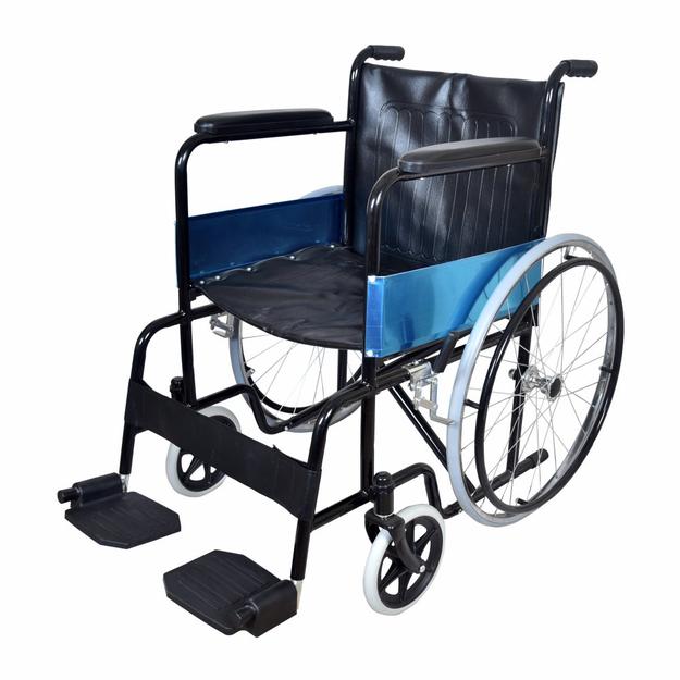 Rodeo Plus Wheelchair with Spoke Wheels | Fixed Handle & Swingable Footrest | Epoxy Powder Coated | Weight Capacity 110kg | Color (Black)