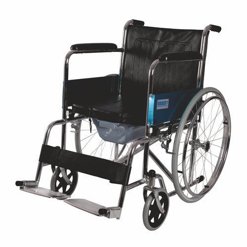 Comfort Lite Wheelchair with Commode | Back Rest and Arm Rest | Adjustable Height | Foldable | Weight Capacity 100kg | Color (Black)