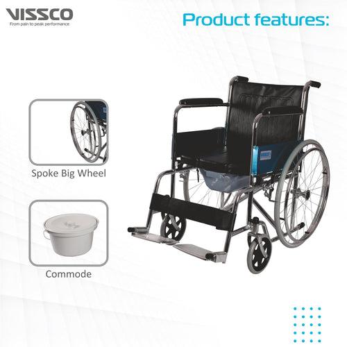 Comfort Lite Wheelchair with Commode | Back Rest and Arm Rest | Adjustable Height | Foldable | Weight Capacity 100kg | Color (Black)