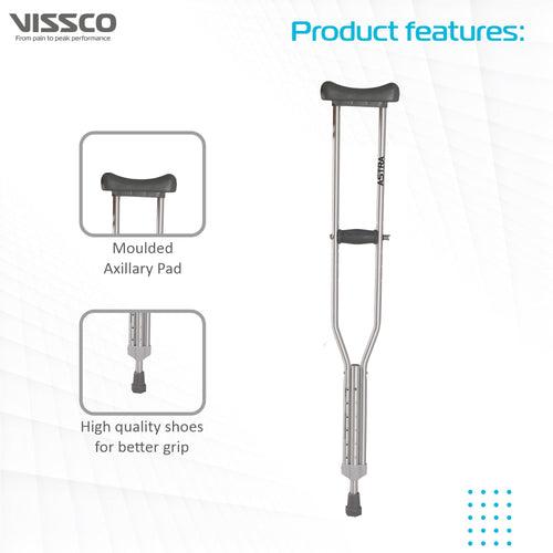 Astra Under Arm Crutches | Adjustable Elbow Support & Height | Light Weight | PVC grip Handle (1 Pair) | Color (Grey)