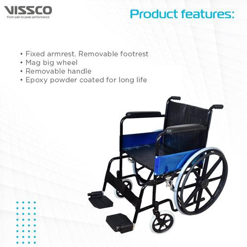 Rodeo Max Wheelchair with Mag Wheels | Fixed Handle & Swingable Footrest | Epoxy Powder Coated | Weight Capacity 100kg | Color (Black)