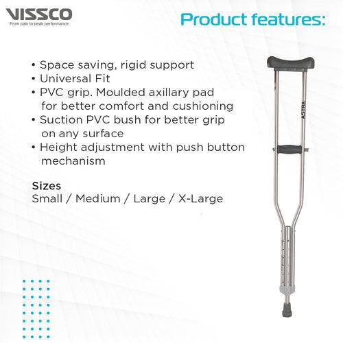 Astra Under Arm Crutches | Adjustable Elbow Support & Height | Light Weight | PVC grip Handle (1 Pair) | Color (Grey)