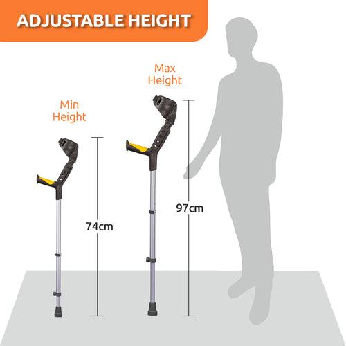 Astra Plus Crutch with Height Adjustable Elbow Support & Movable Arm Cuff, Light Weight- Single Piece (Grey)