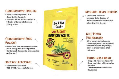 Bark Out Loud Skin & Coat Hemp Chew Stix For Dogs & Cats