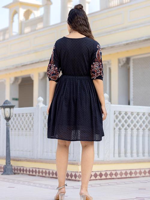 Loomed Luxe: Cotton Embroidery Short Dress