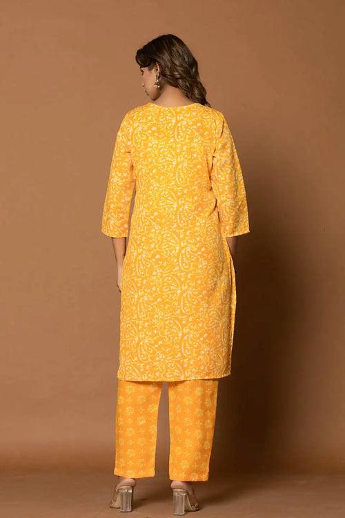 MUSTARD YELLOW FLORAL KURTA SET WITH DUPATTA