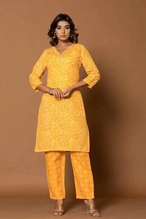 MUSTARD YELLOW FLORAL KURTA SET WITH DUPATTA