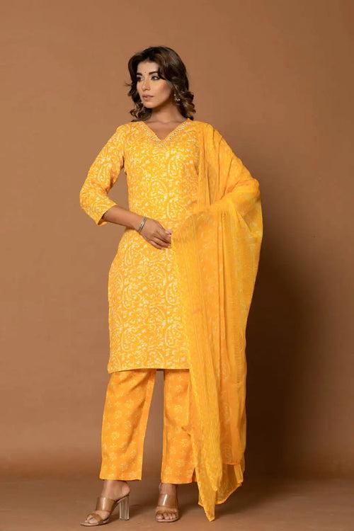 MUSTARD YELLOW FLORAL KURTA SET WITH DUPATTA