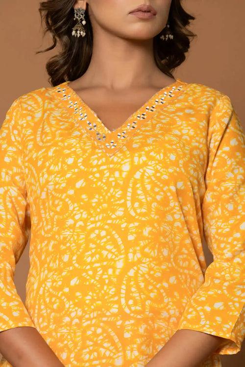 MUSTARD YELLOW FLORAL KURTA SET WITH DUPATTA