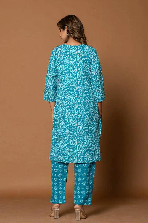 BLUE FLORAL KURTA SET WITH DUPATTA