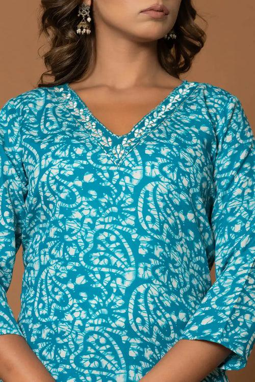 BLUE FLORAL KURTA SET WITH DUPATTA