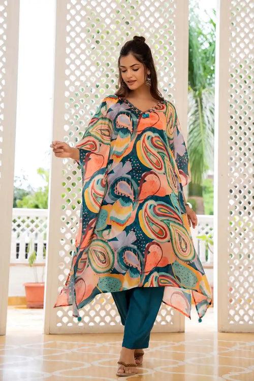 VIBRANT FRUIT PRINTED COORDINATED KAFTAN SET