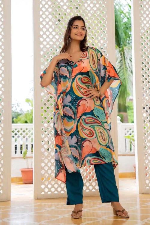 VIBRANT FRUIT PRINTED COORDINATED KAFTAN SET